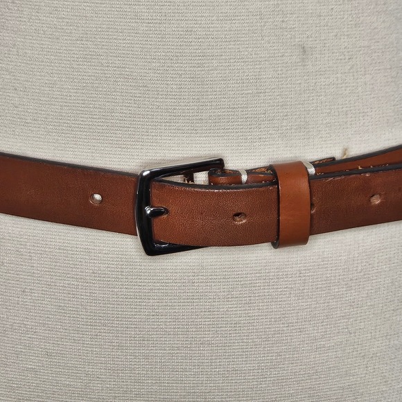 Coach Skinny Leather Belt Brown Silver Buckle Minimalist Waist Belt Size M main image 4